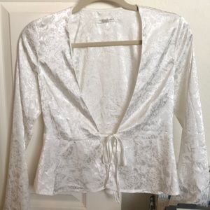 Satin Tie Front Long Sleeve Top